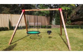 Double Swing Set - Free Standing Residential Swing Frame - Oblique Corners Green